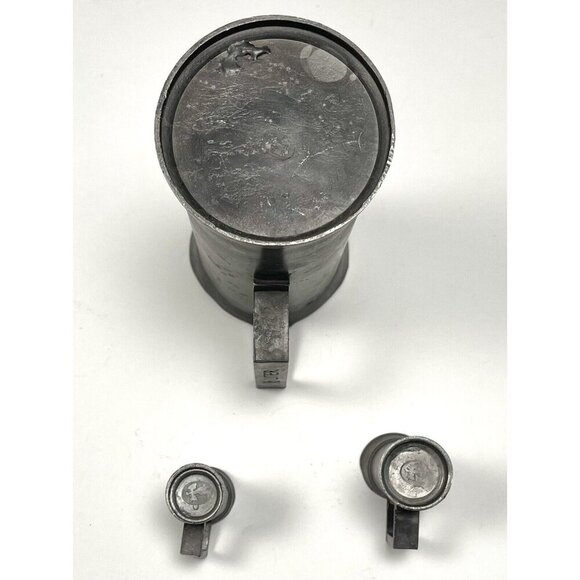 3pc Antique PEWTER 1/2 Liter 2 Centiliter & 1 Centiliter Dutch? MUGS Angel Touch - Picture 5 of 5
